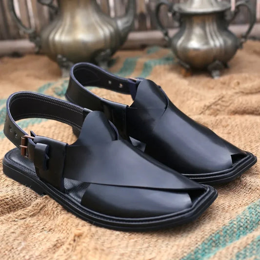 Handmade Classic Black Peshawari Chappal – 09242