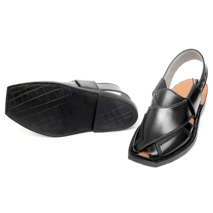 Black Norozi Chappal with China Cut Shape – 092303