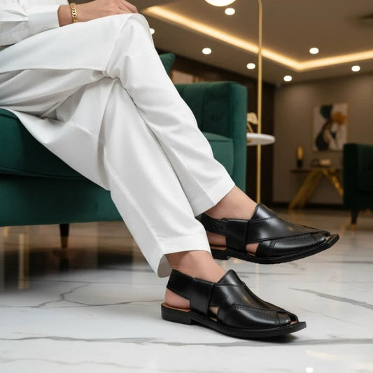 Black Norozi Chappal with China Cut Shape – 092303